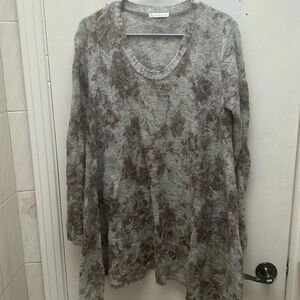 Susy Mx Grey floral sweater tunic, mohair wool blend, asymmetrical, size medium